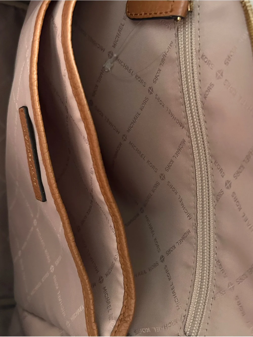 Michael Kors Cream and Brown MK Logo Backpack